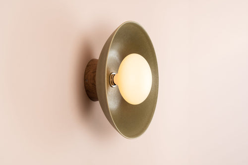 Green Dawn Wall Light Sconce in Ceramic and Oak by StudioHaran