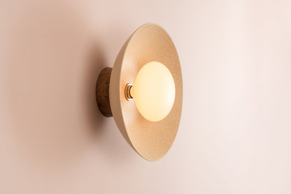 Speckled Cream Matt Dawn Wall Light Sconce in Ceramic and Oak by StudioHaran