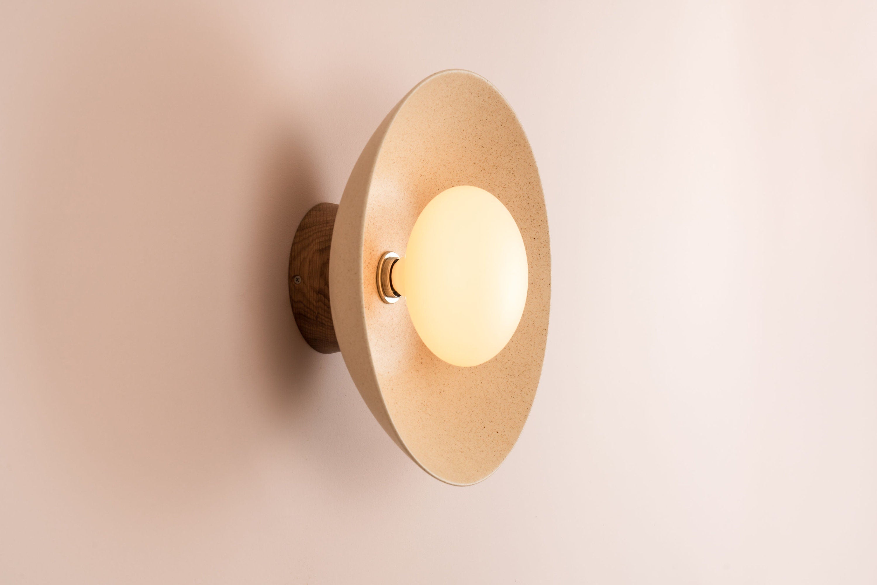 Speckled Cream Matt Dawn Wall Light Sconce in Ceramic and Oak