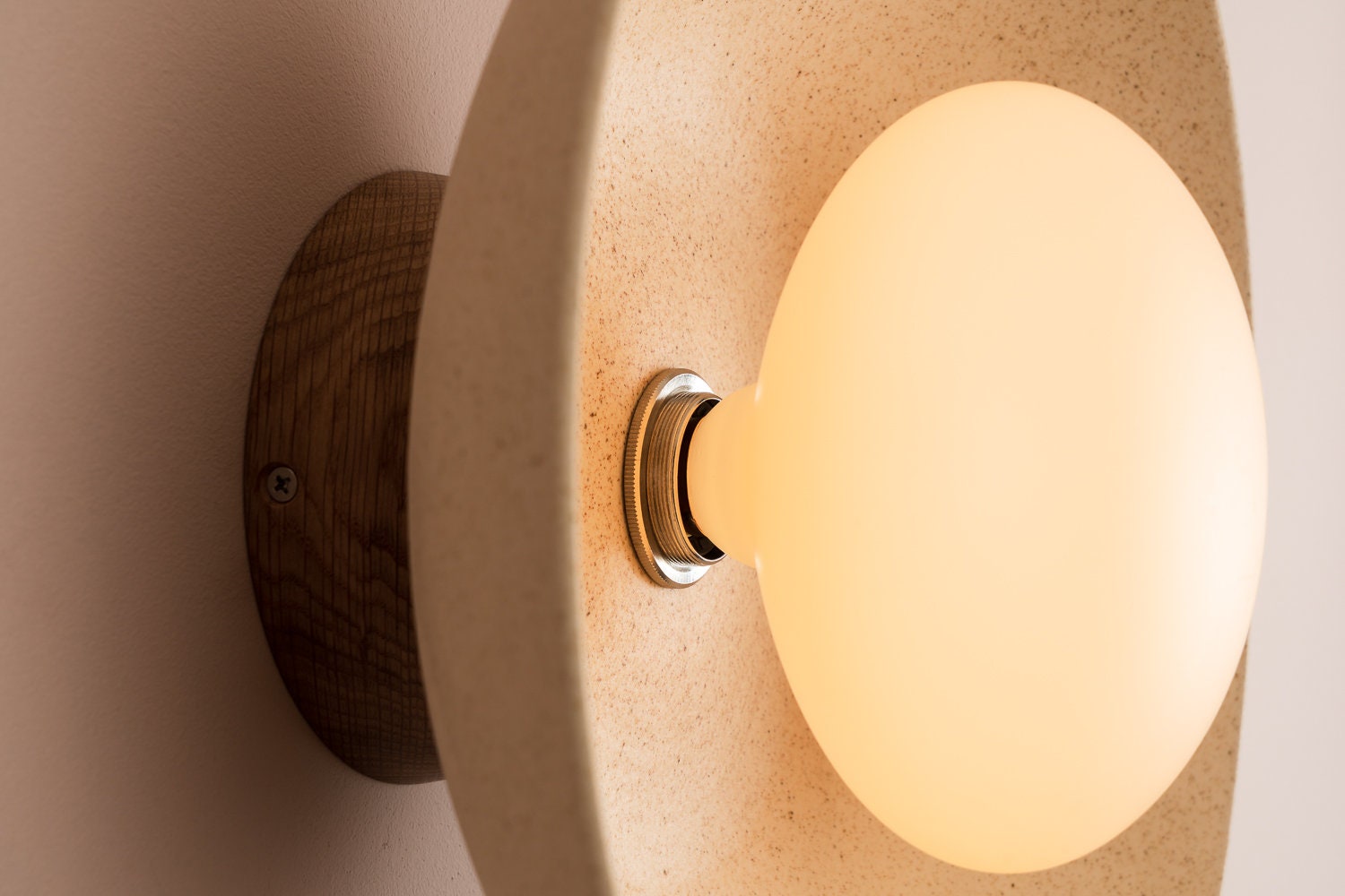 Speckled Cream Matt Dawn Wall Light Sconce in Ceramic and Oak by StudioHaran