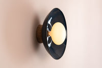 Blue Dawn Wall Light Sconce in Ceramic and Oak