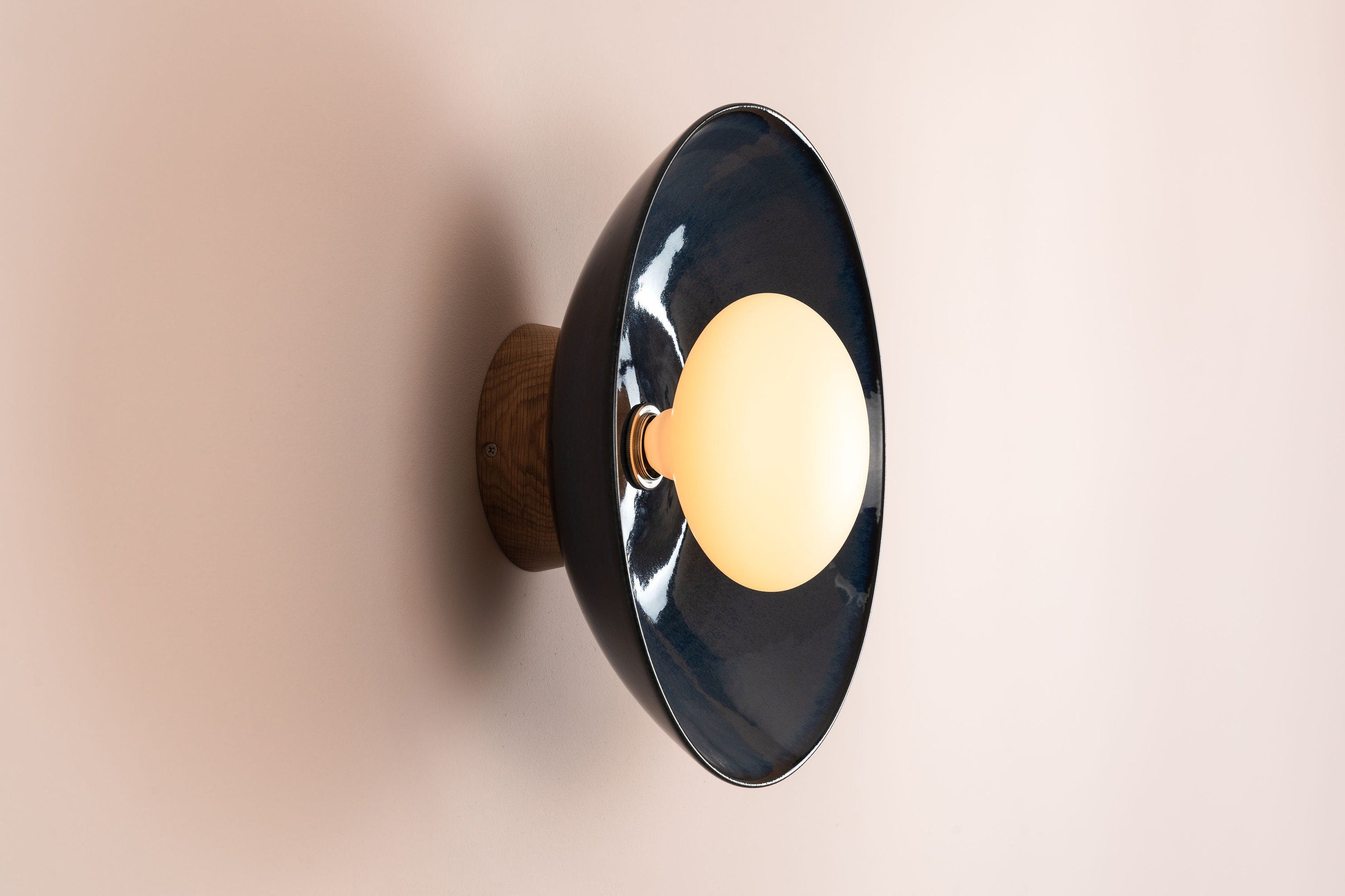 Blue Dawn Wall Light Sconce in Ceramic and Oak