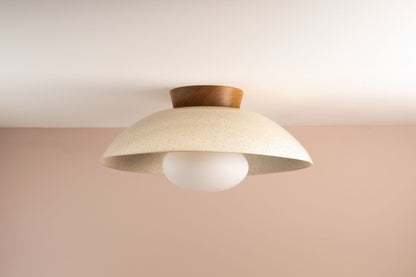 Speckled Cream Gloss XL Dawn Flush Mount Ceiling Light in Ceramic and Oak by StudioHaran