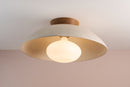 Speckled Cream Gloss XL Dawn Flush Mount Ceiling Light in Ceramic and Oak by StudioHaran
