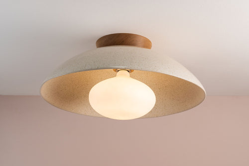 Speckled Cream Gloss XL Dawn Flush Mount Ceiling Light in Ceramic and Oak by StudioHaran