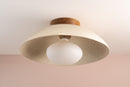 Speckled Cream Gloss XL Dawn Flush Mount Ceiling Light in Ceramic and Oak by StudioHaran