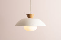 White Dawn Pendant Light in Ceramic and Oak