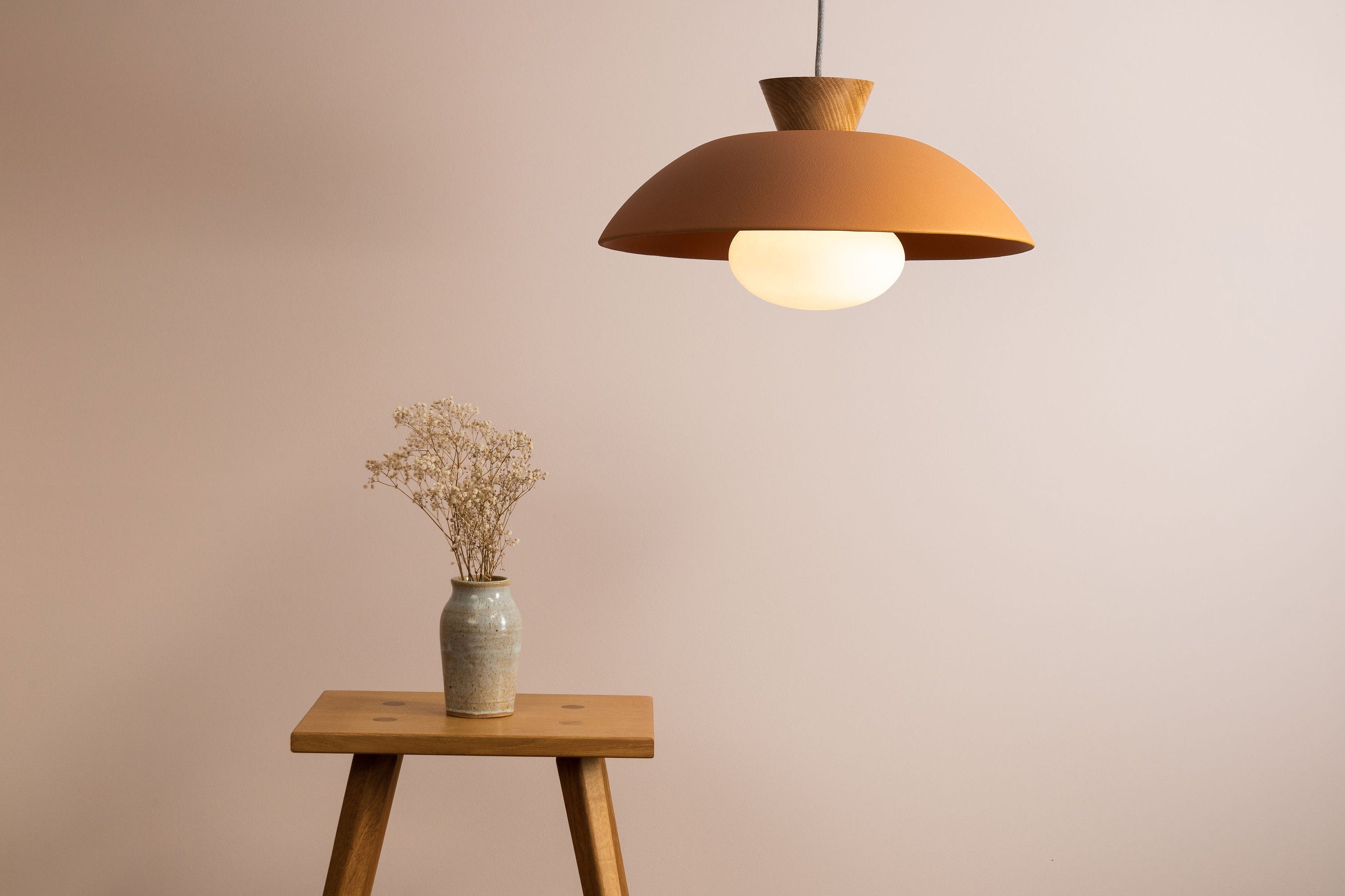 Terracotta XL Dawn Pendant Light in Ceramic and Oak