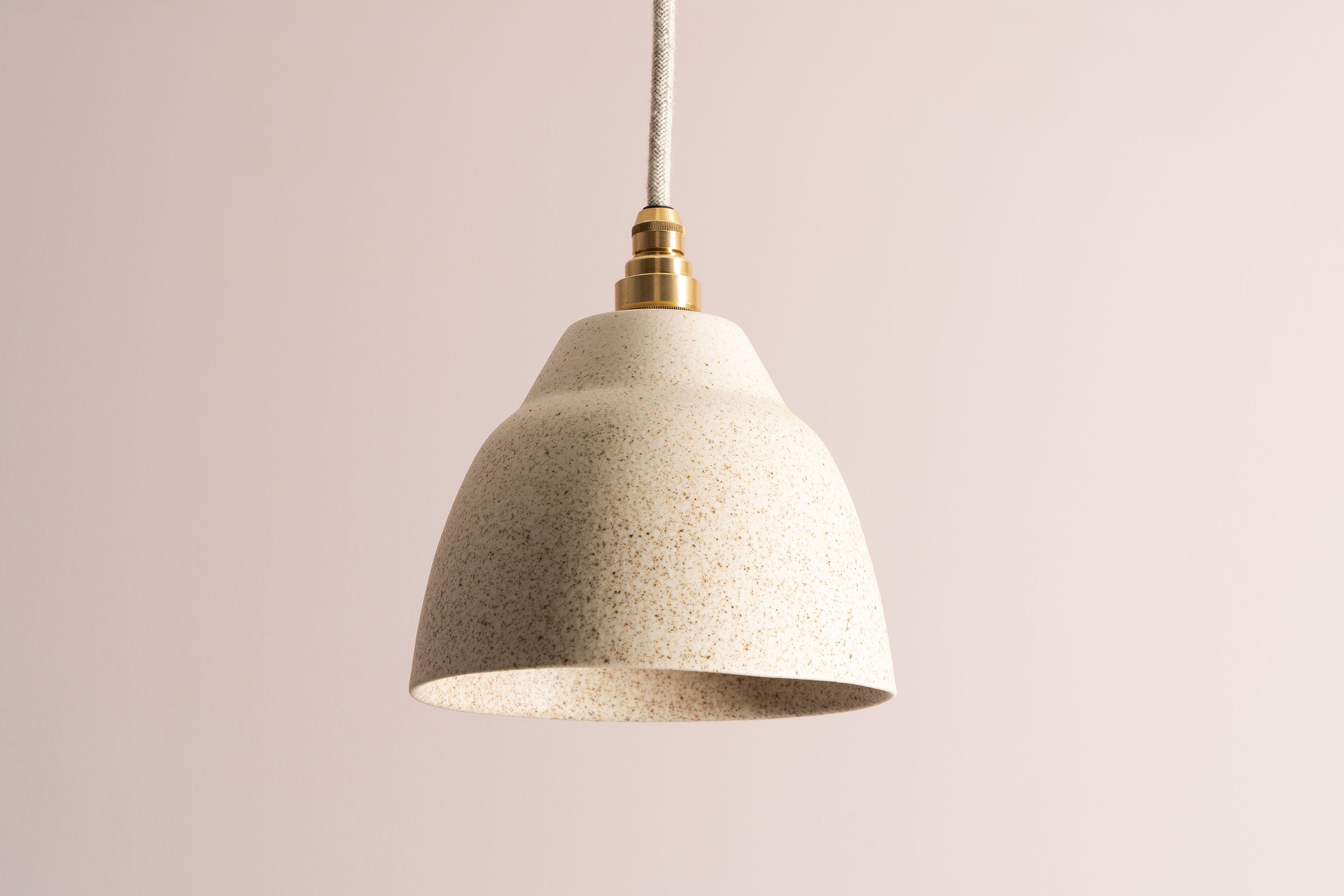 Small Speckled Cream Matt Element Pendant Light in Ceramic and Brass/Nickel by StudioHaran