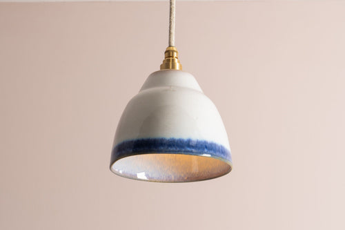 Small Blue and White Element Pendant Light in Ceramic and Brass by StudioHaran