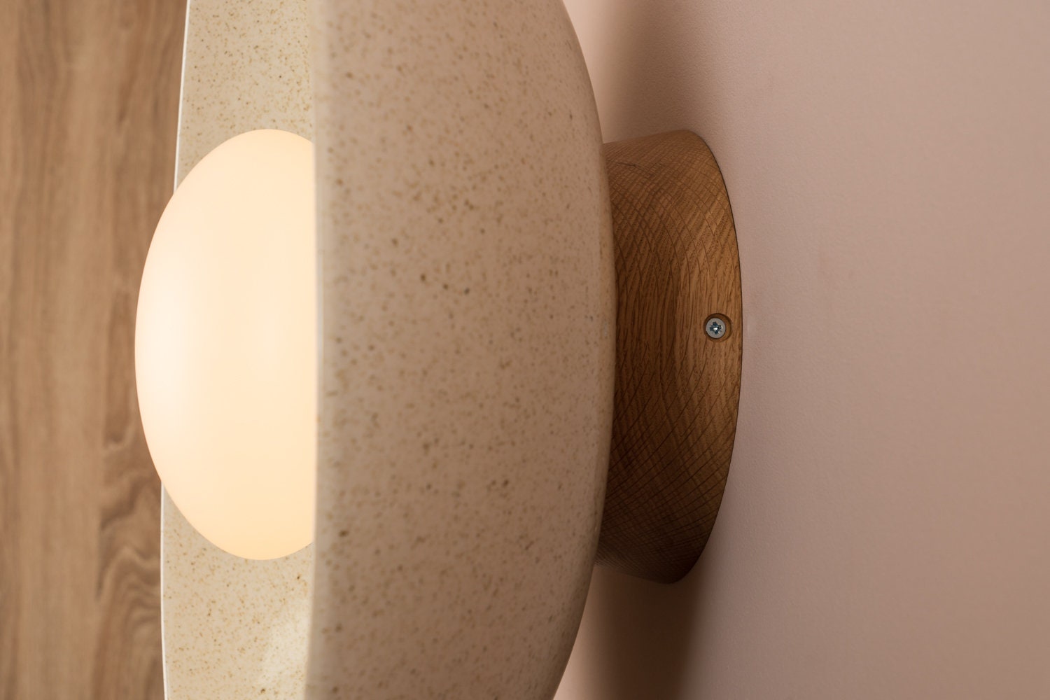 Speckled Cream Gloss XL Dawn Wall Light Sconce in Ceramic and Oak by StudioHaran