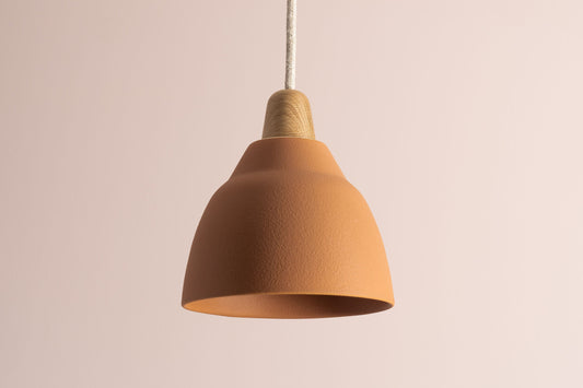 Small Terracotta Element Light in Ceramic and Oak by StudioHaran