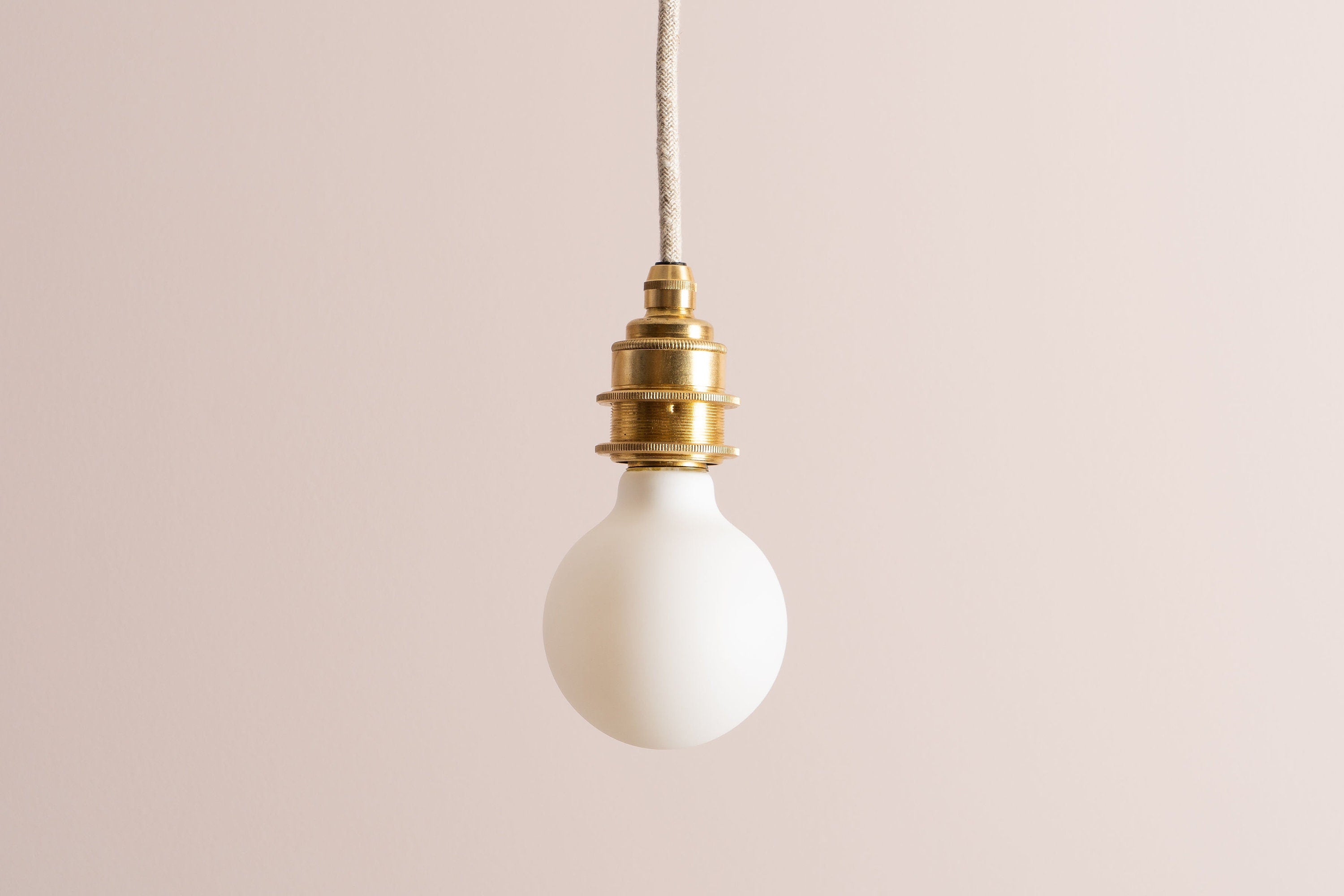 Brass/Nickel Pendant Light Fixture with Linen Cable and Oak Ceiling Rose by StudioHaran