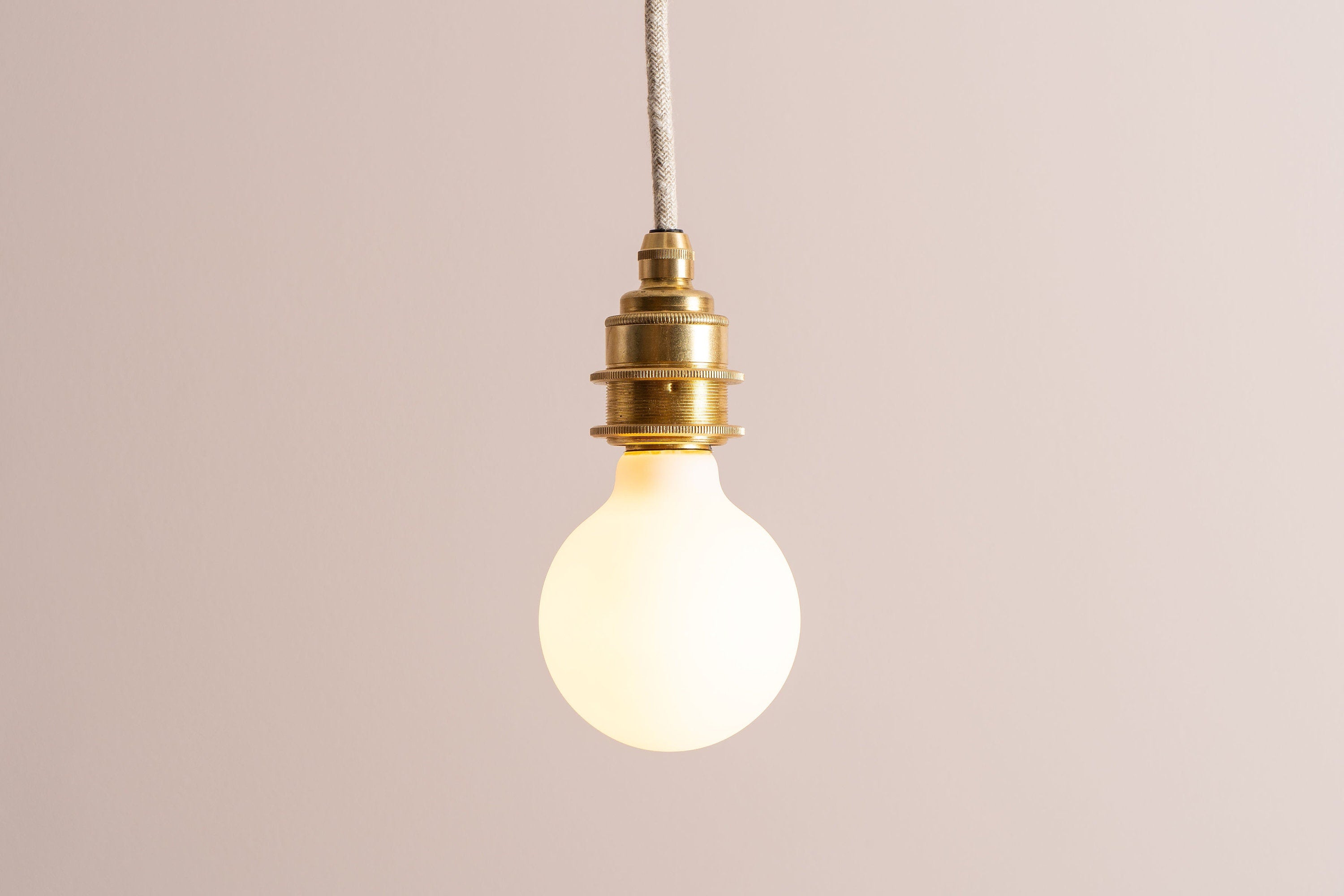 Brass/Nickel Pendant Light Fixture with Linen Cable and Oak Ceiling Rose by StudioHaran