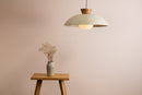 Speckled Cream Gloss XL Dawn Pendant Light in Ceramic and Oak by StudioHaran