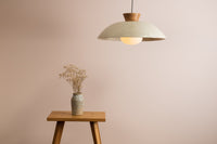 Speckled Cream Gloss XL Dawn Pendant Light in Ceramic and Oak