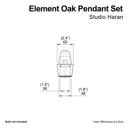 Wooden Element Pendant Light Fixture with Linen Cable and Solid Oak Ceiling Rose by StudioHaran