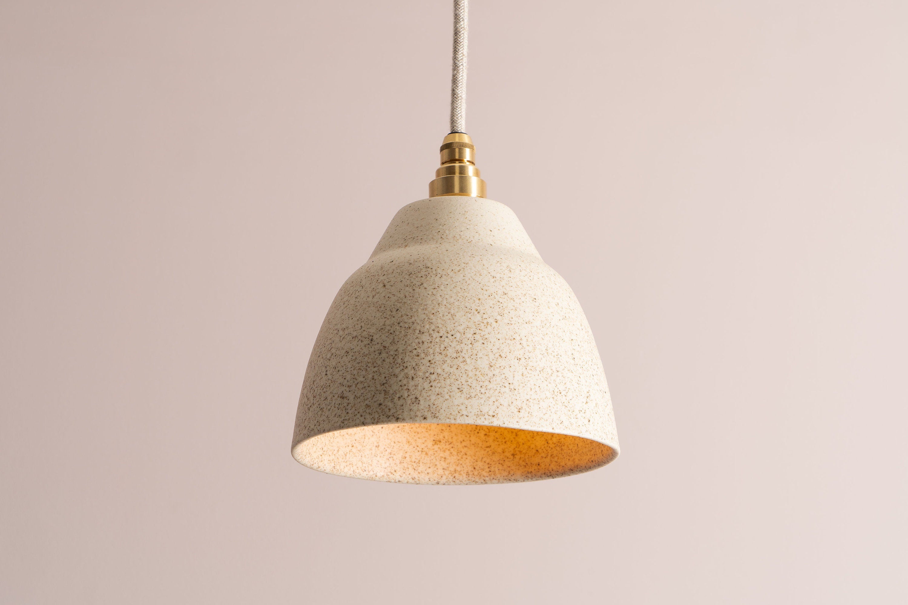 Small Speckled Cream Matt Element Pendant Light in Ceramic and Brass/Nickel