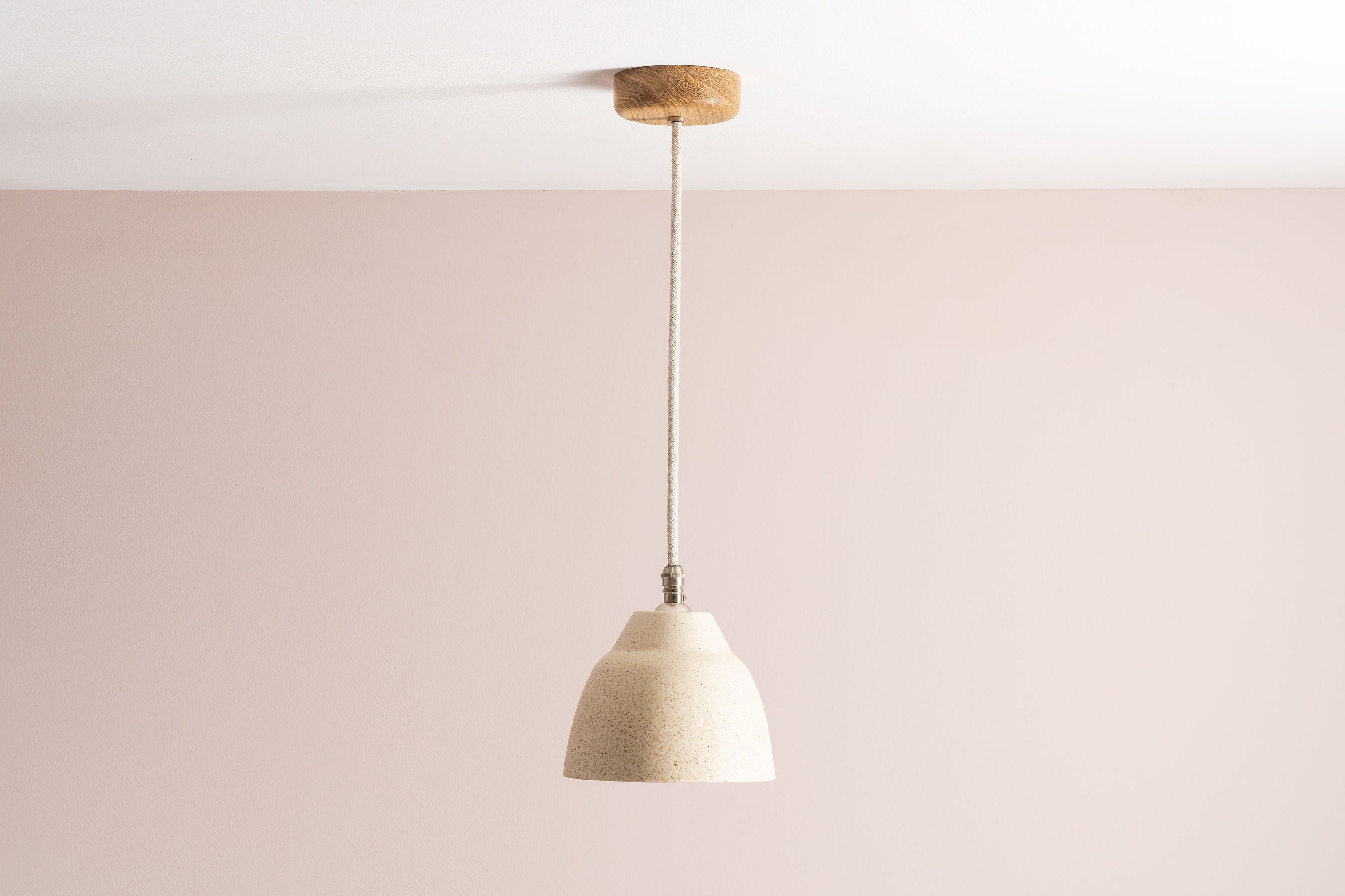 Small Speckled Cream Matt Element Pendant Light in Ceramic and Brass/Nickel
