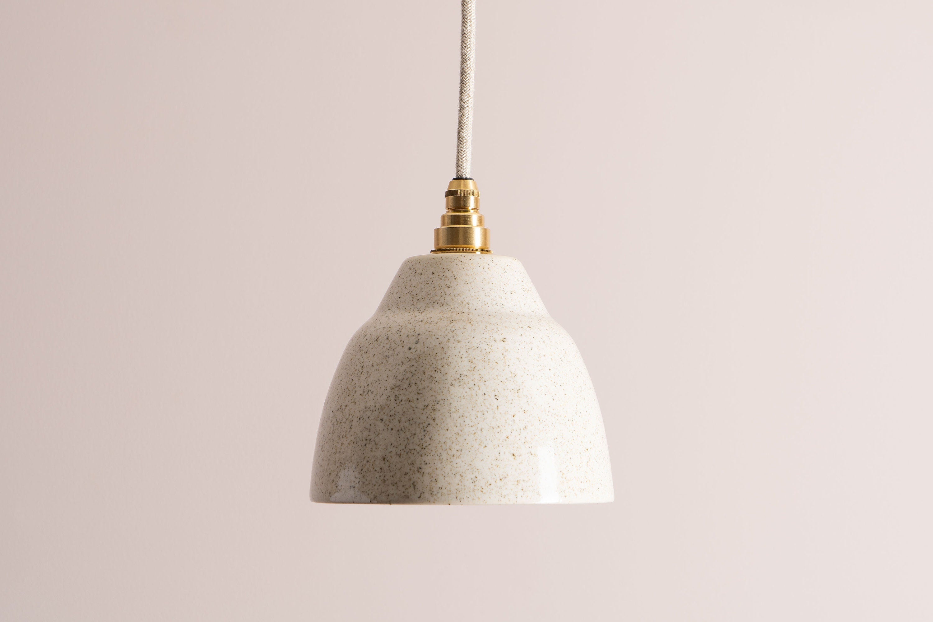 Small Speckled Cream Gloss Element Pendant Light in Ceramic and Brass/Nickel by StudioHaran