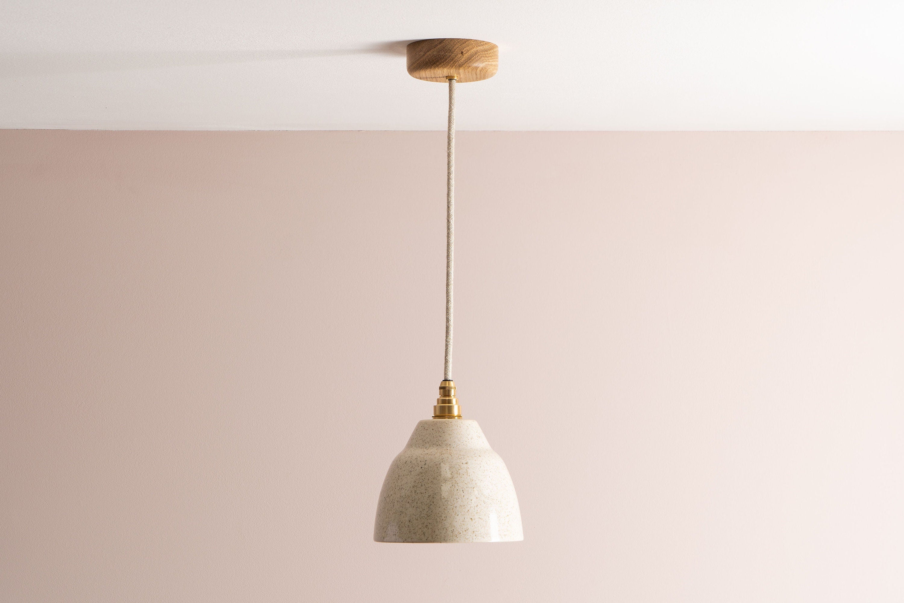 Small Speckled Cream Gloss Element Pendant Light in Ceramic and Brass/Nickel