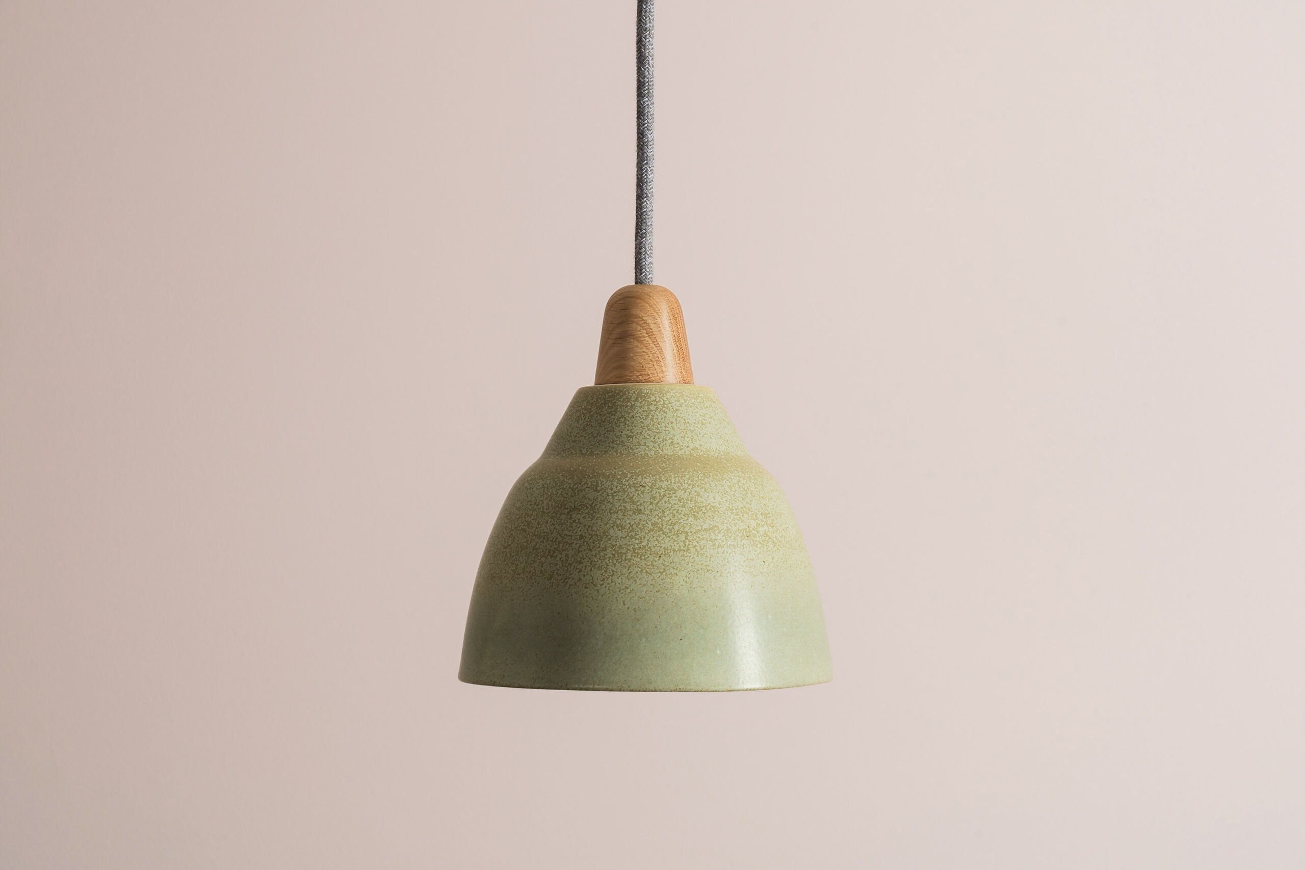 Small Green Element Light in Ceramic and Oak by StudioHaran