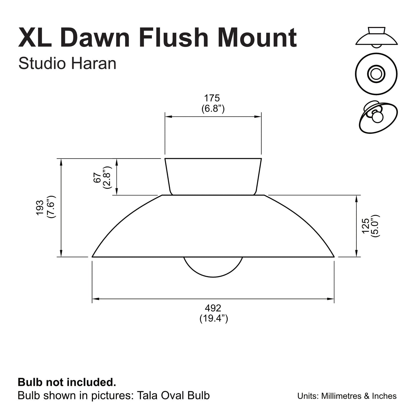 Blue XL Dawn Flush Mount Ceiling Light in Ceramic and Oak by StudioHaran