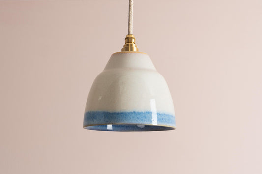 Small Blue and White Element Pendant Light in Ceramic and Brass by StudioHaran