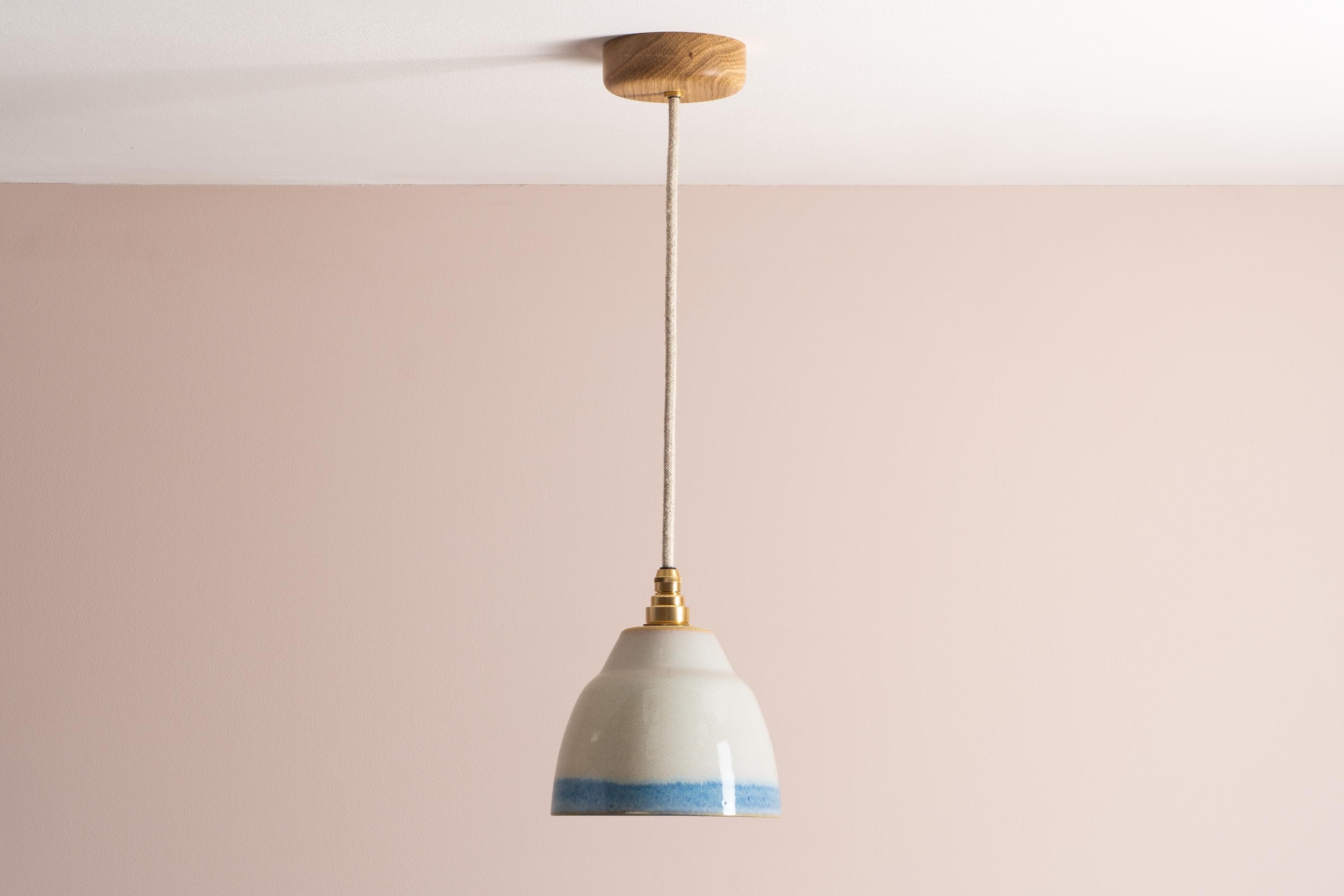 Small Blue and White Element Pendant Light in Ceramic and Brass/Nickel