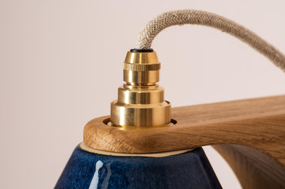 Blue Right-Angle Element Wall Light in Ceramic and Oak by StudioHaran