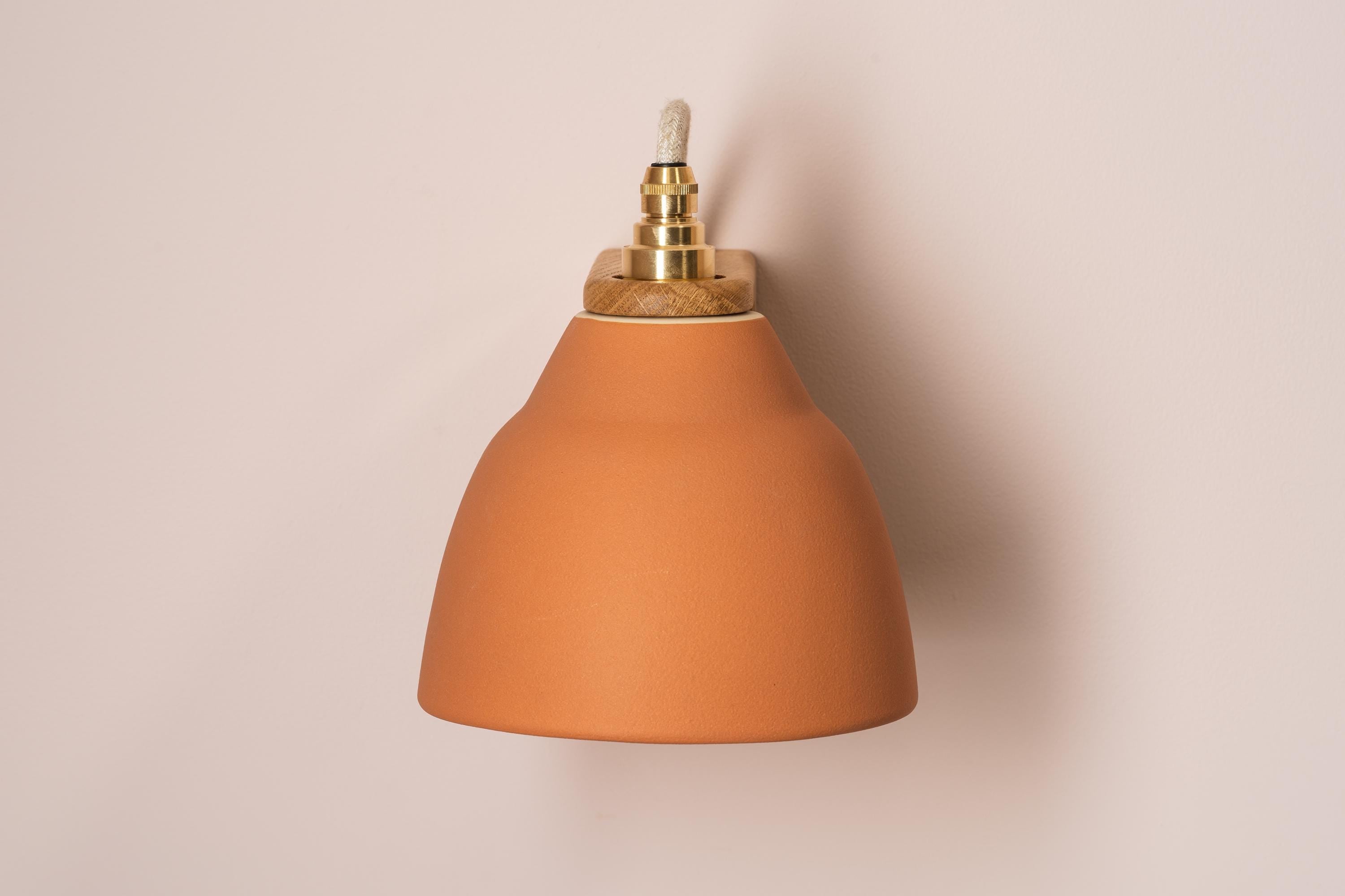 Terracotta Right-Angle Element Wall Light in Ceramic and Oak