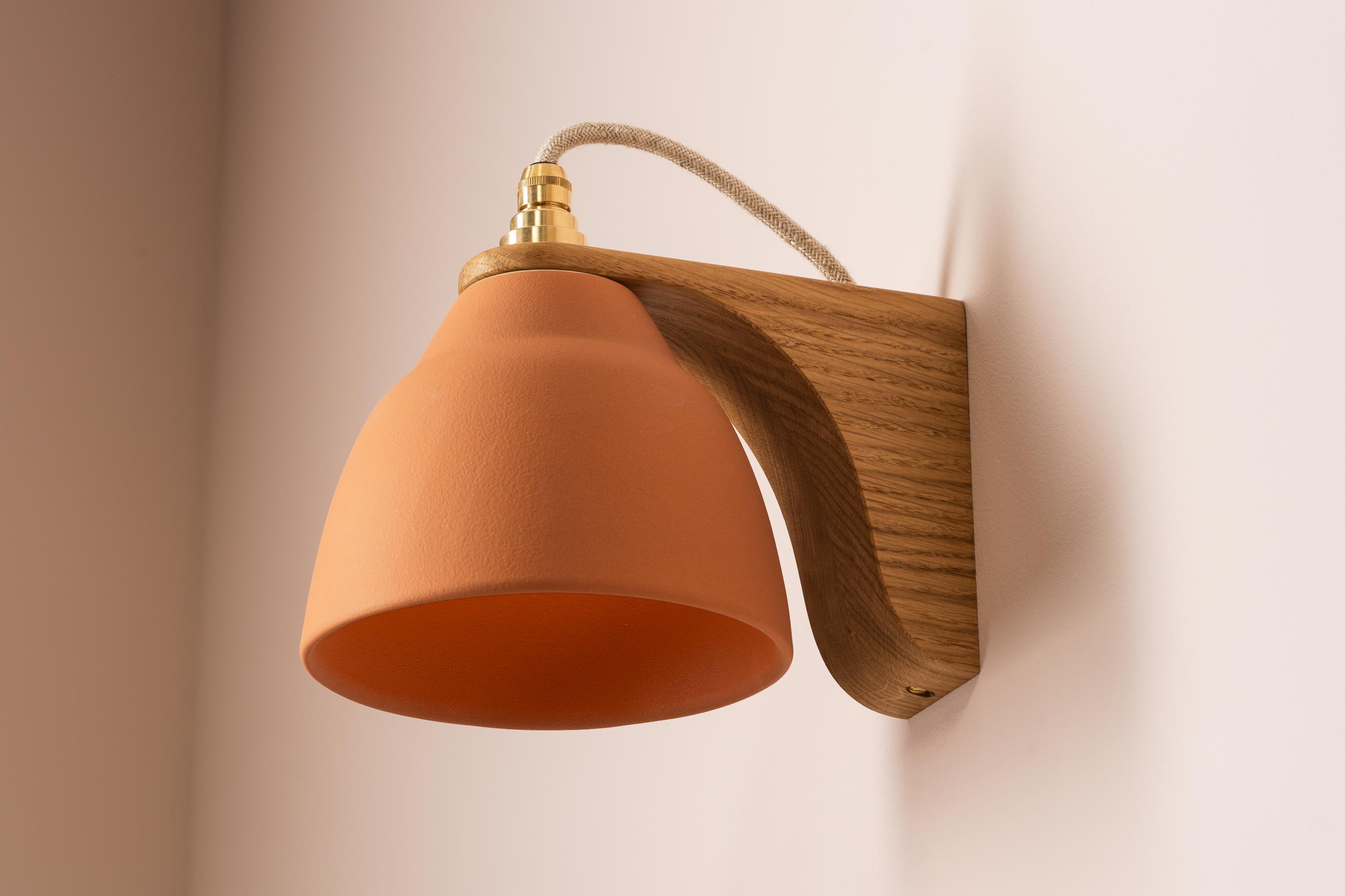 Terracotta Right-Angle Element Wall Light in Ceramic and Oak by StudioHaran