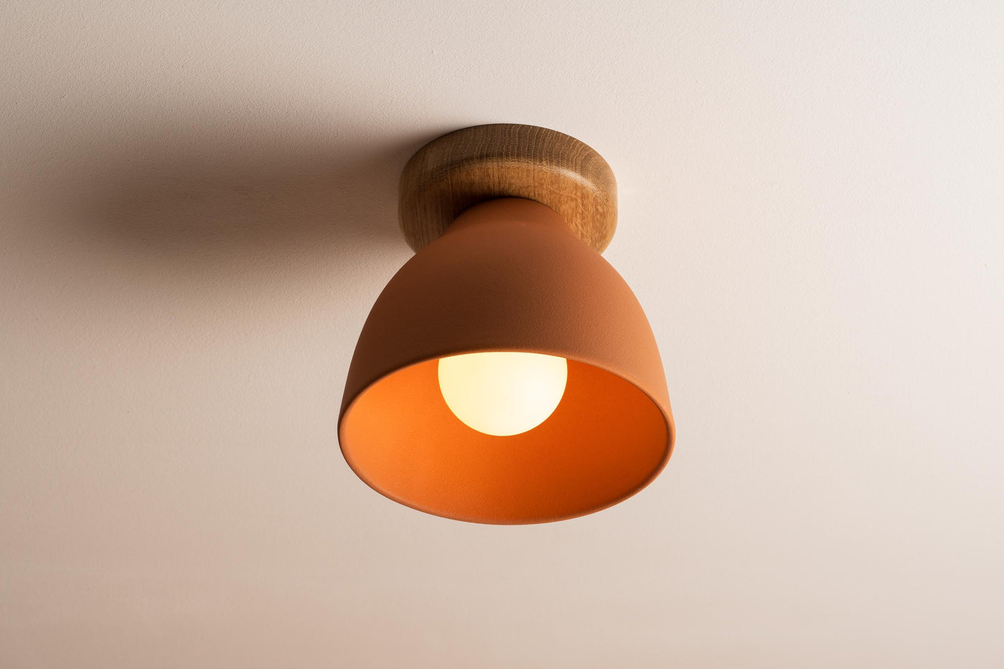 Terracotta Element Flush Mount Ceiling Light in Ceramic and Oak by StudioHaran