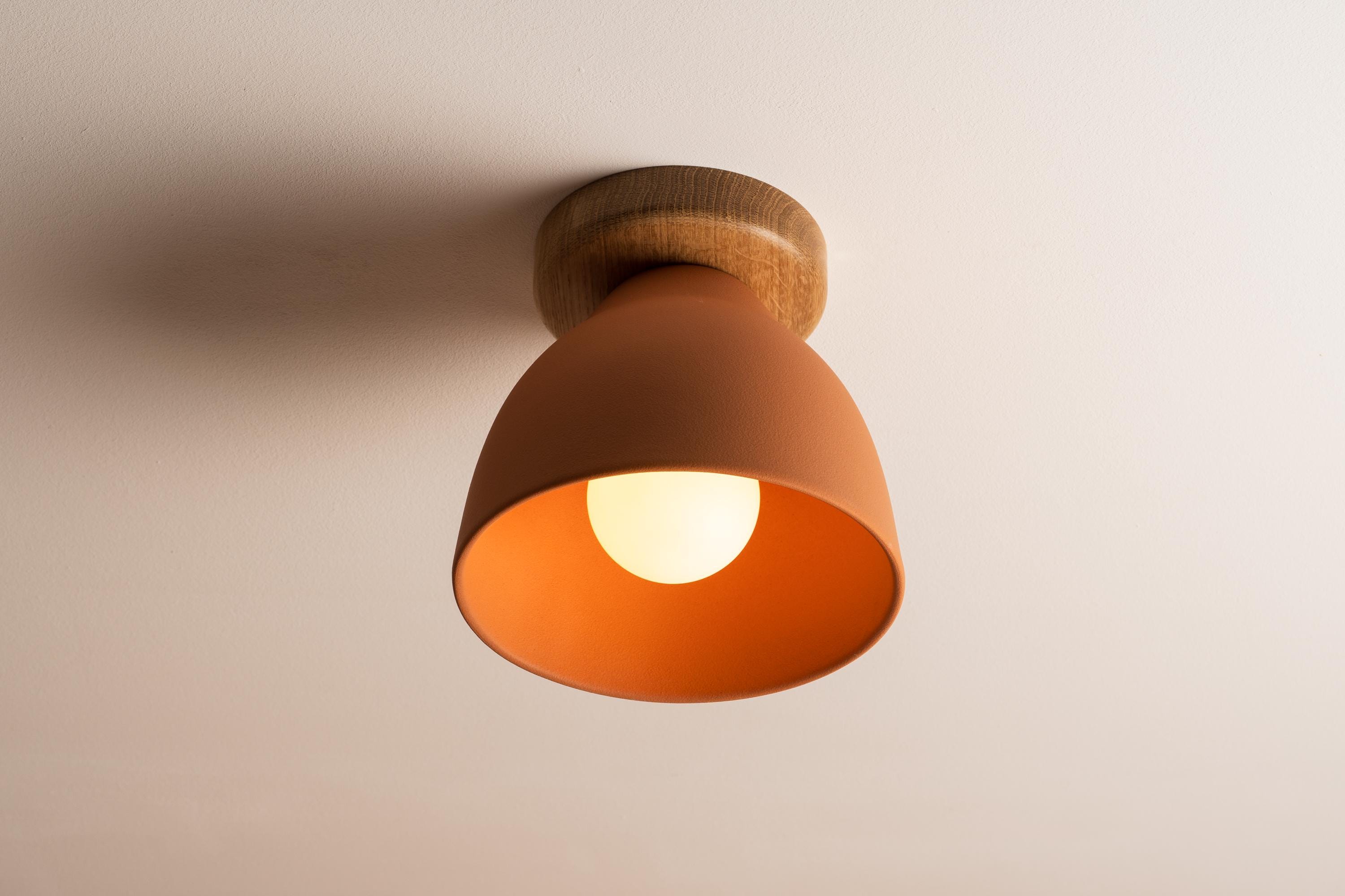 Terracotta Element Flush Mount Ceiling Light in Ceramic and Oak by StudioHaran