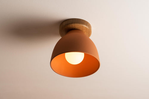 Terracotta Element Flush Mount Ceiling Light in Ceramic and Oak by StudioHaran