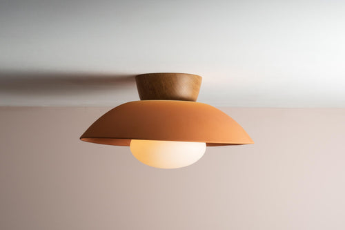 Terracotta Dawn Flush Mount Ceiling Light in Ceramic and Oak by StudioHaran