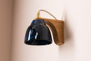 Blue Right-Angle Element Wall Light in Ceramic and Oak by StudioHaran