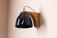 Blue Right-Angle Element Wall Light in Ceramic and Oak