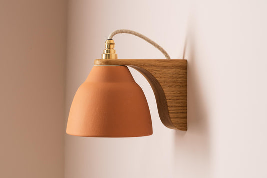 Terracotta Right-Angle Element Wall Light in Ceramic and Oak by StudioHaran