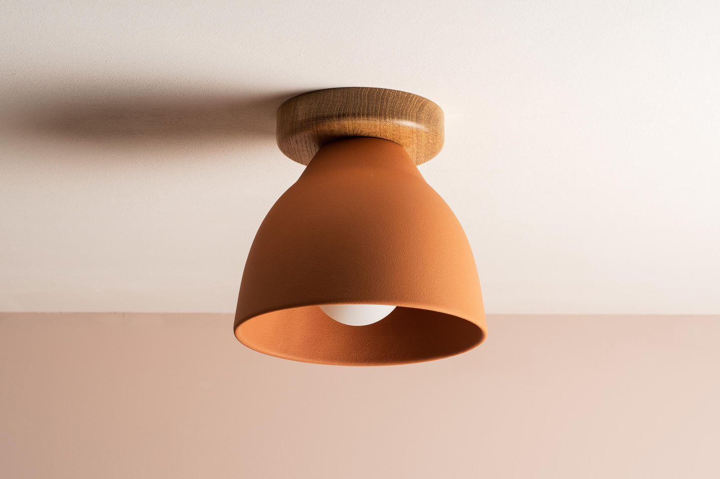 Terracotta Element Flush Mount Ceiling Light in Ceramic and Oak by StudioHaran