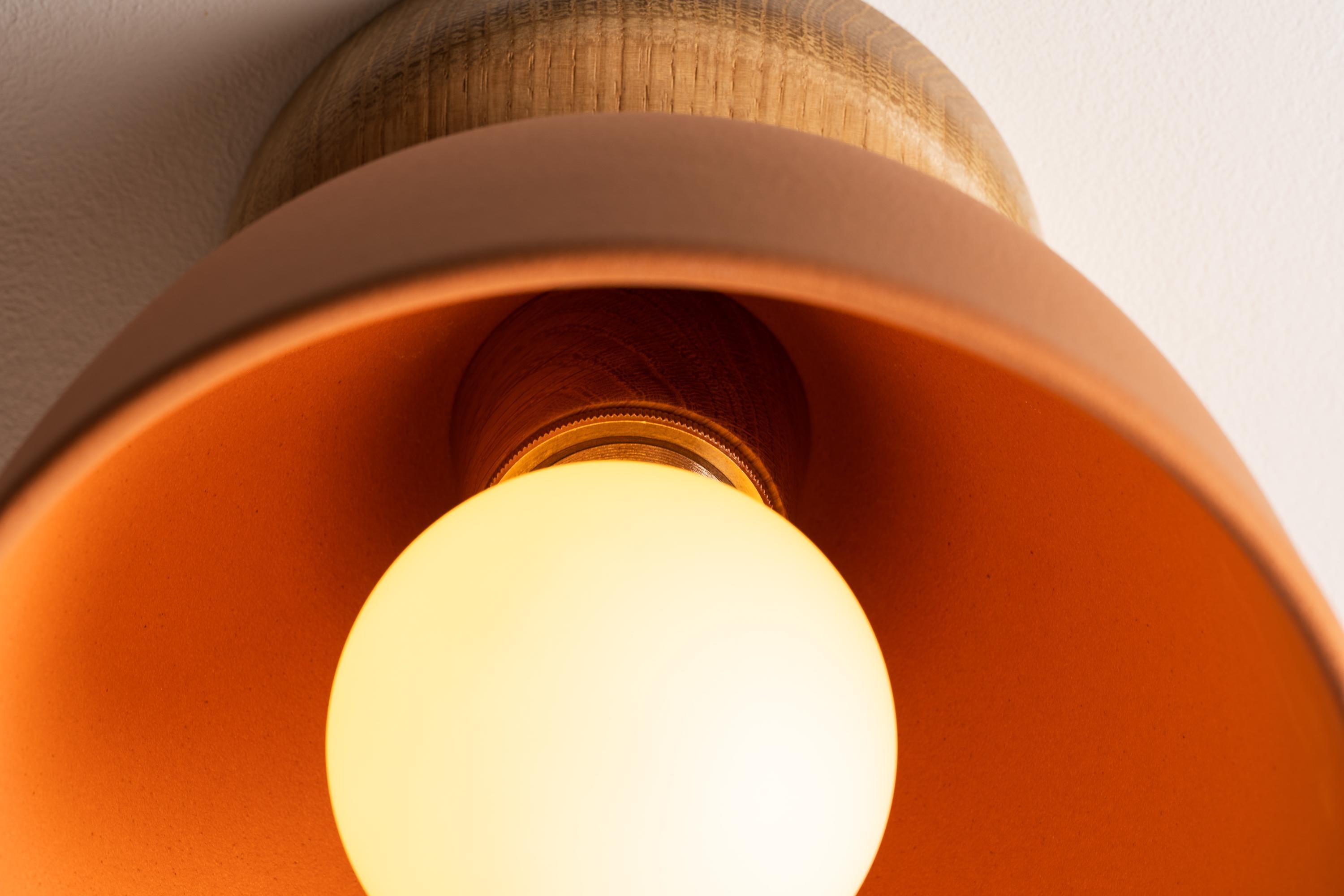 Terracotta Element Flush Mount Ceiling Light in Ceramic and Oak by StudioHaran