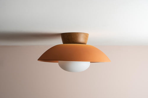 Terracotta Dawn Flush Mount Ceiling Light in Ceramic and Oak by StudioHaran