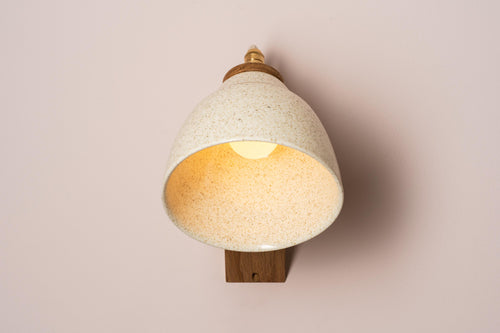 Speckled Cream Gloss Element Wall Light in Ceramic and Oak by StudioHaran