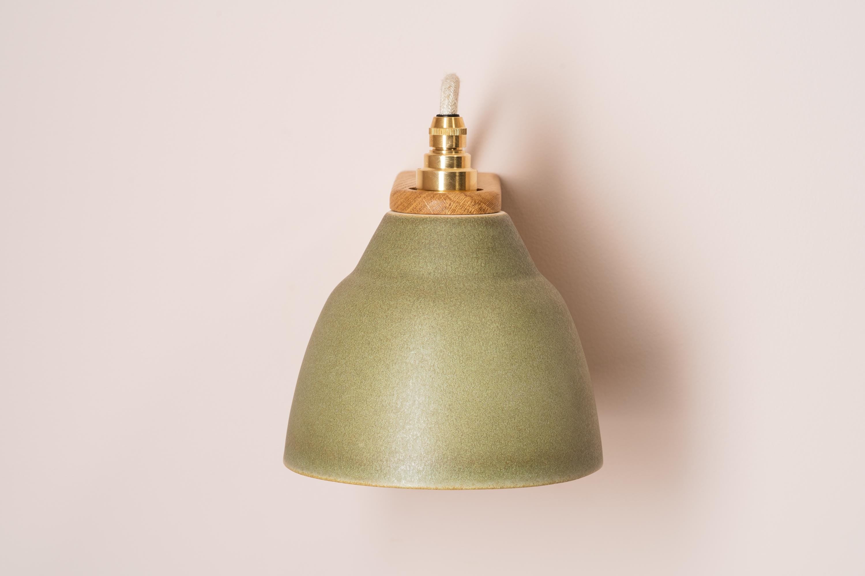 Green Right-Angle Element Wall Light in Ceramic and Oak
