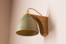 Green Right-Angle Element Wall Light in Ceramic and Oak by StudioHaran