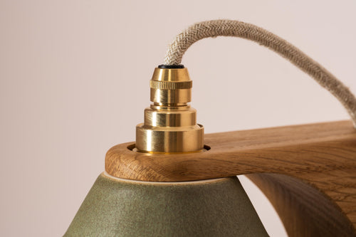 Green Right-Angle Element Wall Light in Ceramic and Oak by StudioHaran