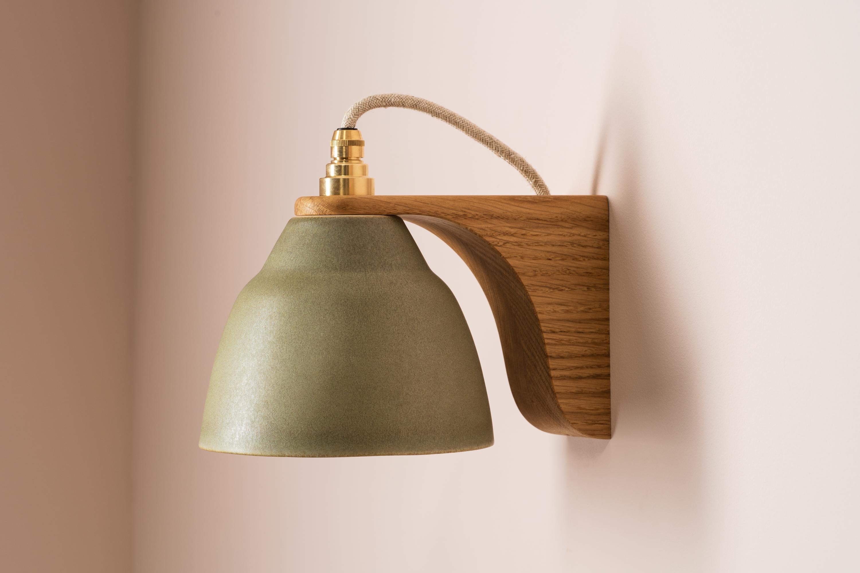 Green Right-Angle Element Wall Light in Ceramic and Oak by StudioHaran