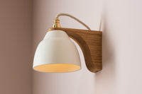 White Right-Angle Element Wall Light in Ceramic and Oak