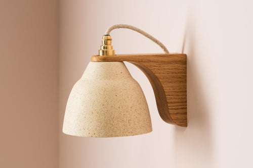 Speckled Cream Matt Right-Angle Element Wall Light in Ceramic and Oak by StudioHaran