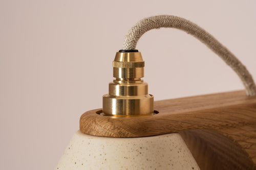 Speckled Cream Matt Right-Angle Element Wall Light in Ceramic and Oak by StudioHaran